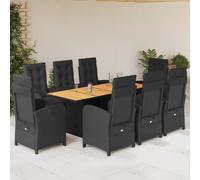 vidaXL Set da Pranzo da Giardino 9 pz con Cuscini Nero in Polyrattan