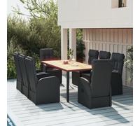 vidaXL Set da Pranzo da Giardino 9 pz con Cuscini Nero in Polyrattan