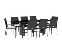 vidaXL Set da Pranzo da Giardino 9 pz con Cuscini Nero in Polyrattan