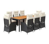 vidaXL Set da Pranzo da Giardino 9 pz con Cuscini Nero in Polyrattan