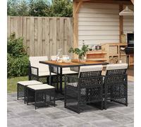 Set da Pranzo da Giardino 9 pz con Cuscini Nero in Polyrattan