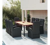 vidaXL Set da Pranzo da Giardino 9 pz con Cuscini Nero in Polyrattan