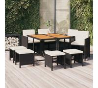 vidaXL Set da Pranzo da Giardino 9 pz con Cuscini Nero in Polyrattan