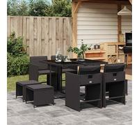 Set da Pranzo da Giardino 9 pz con Cuscini Nero in Polyrattan