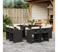 Set da Pranzo da Giardino 9 pz con Cuscini Nero in Polyrattan