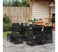 Set da Pranzo da Giardino 9 pz con Cuscini Nero in Polyrattan
