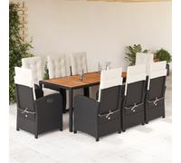 vidaXL Set da Pranzo da Giardino 9 pz con Cuscini Nero in Polyrattan