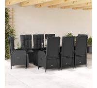 vidaXL Set da Pranzo da Giardino 9 pz con Cuscini Nero in Polyrattan
