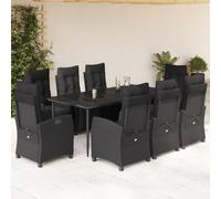 vidaXL Set da Pranzo da Giardino 9 pz con Cuscini Nero in Polyrattan
