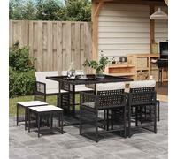 Set da Pranzo da Giardino 9 pz con Cuscini Nero in Polyrattan