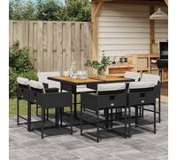 Set da Pranzo da Giardino 9 pz con Cuscini Nero in Polyrattan