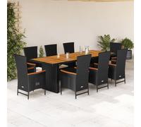 vidaXL Set da Pranzo da Giardino 9 pz con Cuscini Nero in Polyrattan