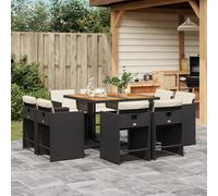Set da Pranzo da Giardino 9 pz con Cuscini Nero in Polyrattan