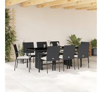 vidaXL Set da Pranzo da Giardino 9 pz con Cuscini Nero in Polyrattan