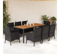 vidaXL Set da Pranzo da Giardino 9 pz con Cuscini Nero in Polyrattan