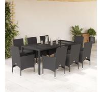 vidaXL Set da Pranzo da Giardino 9 pz con Cuscini Polyrattan e Vetro