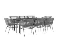 vidaXL 9-TLG. Set da pranzo da giardino con cuscino, grigio polyrattan, in vetro, per esterni, terrazza, giardino, sala da pranzo