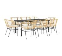 vidaXL Set da pranzo da giardino con cuscini, tavolo e sedie in polyrattan marrone, 8 posti, mobili da esterno per patio, cortile, federe rimovibili incluse e stile contemporaneo Al Fresco, 9 pezzi