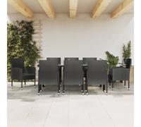 vidaXL Set da Pranzo da Giardino 9 pz Nero in Polyrattan e Acciaio
