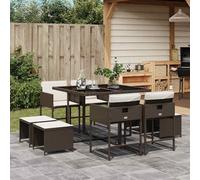 vidaXL Set da Pranzo da Giardino 9pz con Cuscini Marrone in Polyrattan