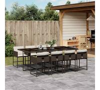 Set da Pranzo da Giardino 9pz con Cuscini Marrone in Polyrattan