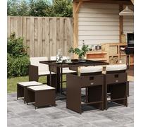 vidaXL Set da Pranzo da Giardino 9pz con Cuscini Marrone in Polyrattan