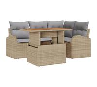 vidaXL Set da Pranzo da Giardino a 5 Pezzi con Cuscini Beige e Grigi in Rattan Sintetico. Mobili da Esterno: Tavolo Rettangolare e Divano Comodo per Lounge, Patio e terrazza. Perfetto per Vivere all