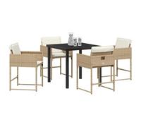 vidaXL Set da Pranzo da Giardino a 5 Pezzi con Cuscini Beige in Rattan Sintetico e Struttura in Metallo, per 4 Persone. Tavolo e sedie con Superficie in Vetro temperato Nero. Collezione Moderna per t