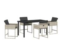 vidaXL 5-Teiliges Garten-Dining-Set mit Kissen in Hellgrau - Poly-Rattan Outdoor-Stuhl - Patio-Möbel für Terrasse und Balkon