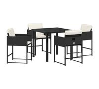 vidaXL 5-teilige Garten-Essgruppe mit Kissen aus Schwarzem Poly-Rattan, Gartenstuhl, Patio-Möbel für Terrasse, Balkon, Stühle, Wicker