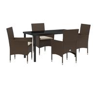 vidaXL Set da Pranzo Giardino 5 Pezzi con Cuscini in Rattan Sintetico Marrone, Tavolo Giardino Nero 140x80x73 cm in Vetro temperato