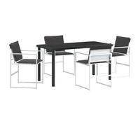vidaXL Set di sedie da giardino in 4 pezzi, con cuscini bianchi, telaio in acciaio verniciato a polvere, tessuto tessile resistente, facile da mantenere, comodi sedili per pasti e relax.