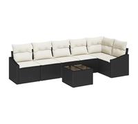 vidaXL Set da Pranzo da Giardino a 6 Pezzi con Cuscini Nero e Panna in Rattan Sintetico. Comodo Divano da Esterno per 4 Persone. Resistente alle intemperie, Perfetto per balconi e patii.