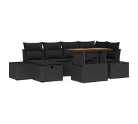 vidaXL Set da Pranzo da Giardino a 7 Pezzi con Cuscini Mobili Moderni da Esterno Neri in Polyrattan Acacia con Opzioni di Stoccaggio Tavolo Divano Seduta Modulare