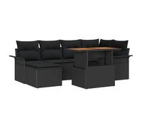 vidaXL Set da pranzo da giardino in 7 pezzi, con cuscini in polyrattan nero in legno di acacia mobili da esterno eleganti per famiglie e amici divano cuscino sedute sezionali tavolo patio modulare