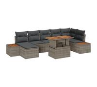 vidaXL Set da Pranzo da Giardino a 8 Pezzi con Cuscini Grigi in Rattan e Legno d'acacia. Perfetto per 7 Persone, Facile da Montare e Resistente agli Agenti atmosferici. Ideale per Il Tuo Patio o terr