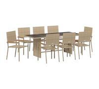 vidaXL Set da Pranzo da Giardino a 9 Pezzi Beige in Polyrattan 8 posti Tavolo con Top in Vetro e Sedie Impilabili Mobili Moderni per Esterni Resistenti ai Raggi UV per Patio