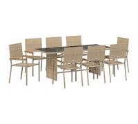 vidaXL Set da Pranzo da Giardino a 9 Pezzi Beige in Polyrattan 8 posti Tavolo con Top in Vetro e Sedie Impilabili Mobili Moderni per Esterni Resistenti ai Raggi UV per Patio