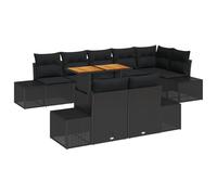 vidaXL Set di 9 tavoli da pranzo da giardino per esterni, colore nero, con cuscino e tavolo in teak, perfetto per patio, balcone, divano a 4 posti, mobili modulare PE Rattan