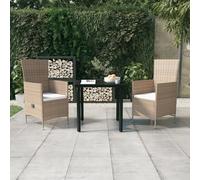 vidaXL Set da Pranzo da Giardino Beige 3 pz con Cuscini