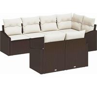 vidaXL Set da pranzo da giardino con cuscini e contenitore 7 pezzi Marrone e crema