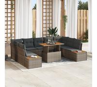 vidaXL Set da Pranzo da Giardino da 10 Pezzi con Cuscini Grigio in Poly Rattan e Acacia