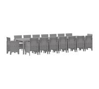 vidaXL Set da Pranzo da Giardino 17 Pezzi con Cuscini Grigio Chiaro Polyrattan, Tavolo da Giardino Grigio Chiaro 250x100x73 cm Polyrattan, Tavolo da Giardino Grigio Chiaro 150x100x73 cm