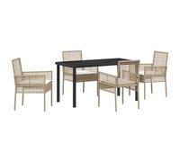 vidaXL 5-Teiliges Garten Esszimmer Set mit Kissen Beige Poly Rattan | Moderne Außenmöbel mit 4 Stühlen und schlankem rechteckigen Tisch Patio zeitgenössisch stilvoller Sitzer