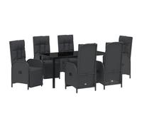 vidaXL Set da Pranzo da Giardino da 7 Pezzi con Cuscini in polyrattan Nero | 2 sedie reclinabili Ideali per Esterni e Patio con Schienale Regolabile