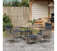 Set da pranzo da giardino da 7 pz con Cuscini in Polyrattan Grigio