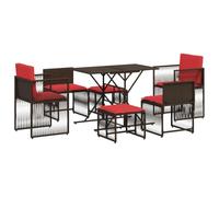 vidaXL Set da pranzo da giardino da 7 pz con Cuscini in Polyrattan Marrone