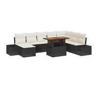 vidaXL Set di 9 pezzi da giardino con cuscino, nero, in rattan di acacacia, elegante e contemporaneo, per balcone e divano ad angolo, sezionale, cuscino per mobili, divano modulare, tavoli patio