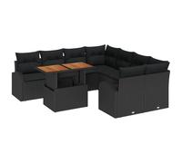 vidaXL Gruppo da giardino 9 pezzi con cuscino, nero in rattan di acacacia, ideale per attività all'aperto e intrattenimento, durevole, elegante, patio, balconi, giardini, cortili, 4 posti, mobili