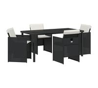 vidaXL Set da Pranzo da Giardino 5 Pezzi con Cuscini Nero in Rattan Sintetico, Tavolo da Giardino Nero 160x80x73 cm in Vetro Temperato